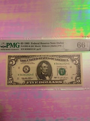 US Currency Federal Reserve Note Dallas $5 1995 - Image 1 of 2