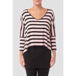 Joseph Ribkoff striped layered tunic top Sz 8 pink black designer jersey stretch - Picture 1 of 11