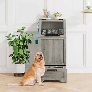 Dog Feeding Station with 2 Elevated Dog Bowls Pet Toy Storage Organizer Cabinet - Picture 1 of 9