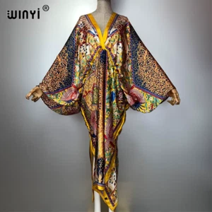 Summer Party Long Dress Women Elegant Kaftan Deep V Neck Sexy Dress Abaya Dubai  - Picture 1 of 20