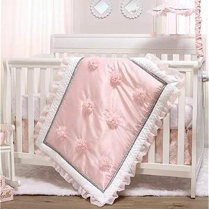 THE PEANUTSHELL ARIANNA PINK GRAY ELEGANT 4 PIECE NURSERY BABY CRIB BEDDING SET - Picture 1 of 14