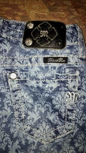 Unique Miss Me Girls Fleur De Lis Denim Capris Size 10, Buckle - Picture 1 of 9