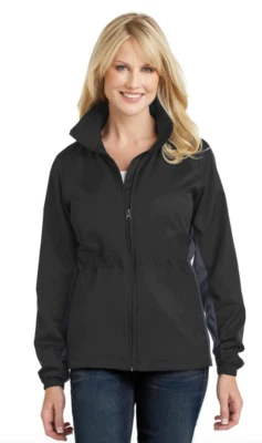 Port Authority Ladies Core Colorblock Wind Jacket Coat - Black Grey L330 - Small - Image 1 of 4