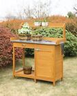Wooden Potting Bench Garden Planting Center Metal Table Top Tool Storage Cabinet