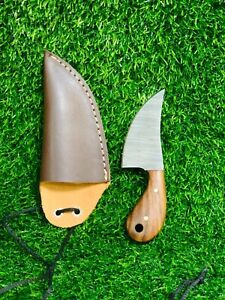 5inch Handmade Damascus Steel Fixed Blade Hunting Skinner Knife + Leather Sheath