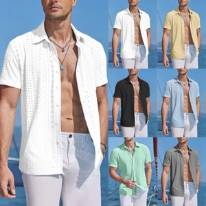 Men Short Sleeve Button Down Shirt Hawaiian Tops Holiday Beach T-Shirt Blouse US - Picture 1 of 26