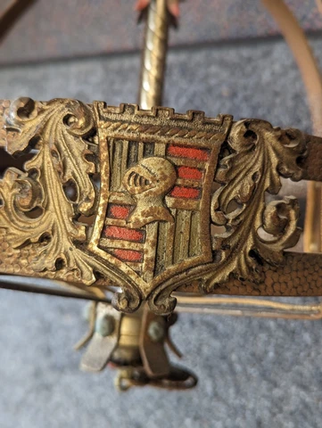 Vintage Cast Metal Chandelier - Painted Coat of Arms, Leaf and Serpent details Cover