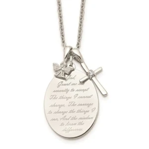 Stainless Steel Polished Serenity/French Prayer CZ Cross 2in ext. Necklace - Picture 1 of 6
