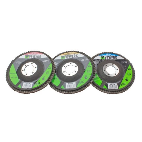 VEWERK Flap Discs 40 60 80 120 Grit Oxide 115mm X 22.2mm Packs Flappy Grinding
