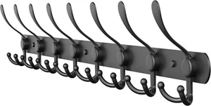 Matte Black Heavy Duty Coat Rack Wall Mounted 8 Tri Hooks for Hanging Towel Hat - Picture 1 of 7