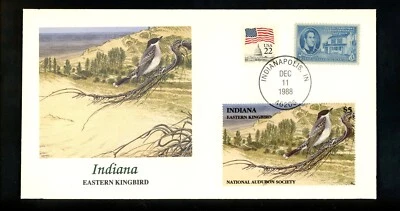 Commemorative Cover Birds National Audubon Society Indiana IN Eastern Kingbird - Image 1 of 2