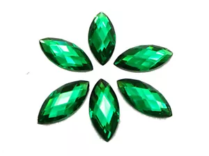 100 Green Flatback Acrylic Horse Eye Rhinestone Gems 9X20mm No Hole - Picture 1 of 10