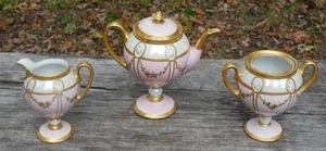 Juego de té Erdmann Schlegelmilch de 1890 3 piezas oro rosa floral Alemania Prusia - Imagen 1 de 9