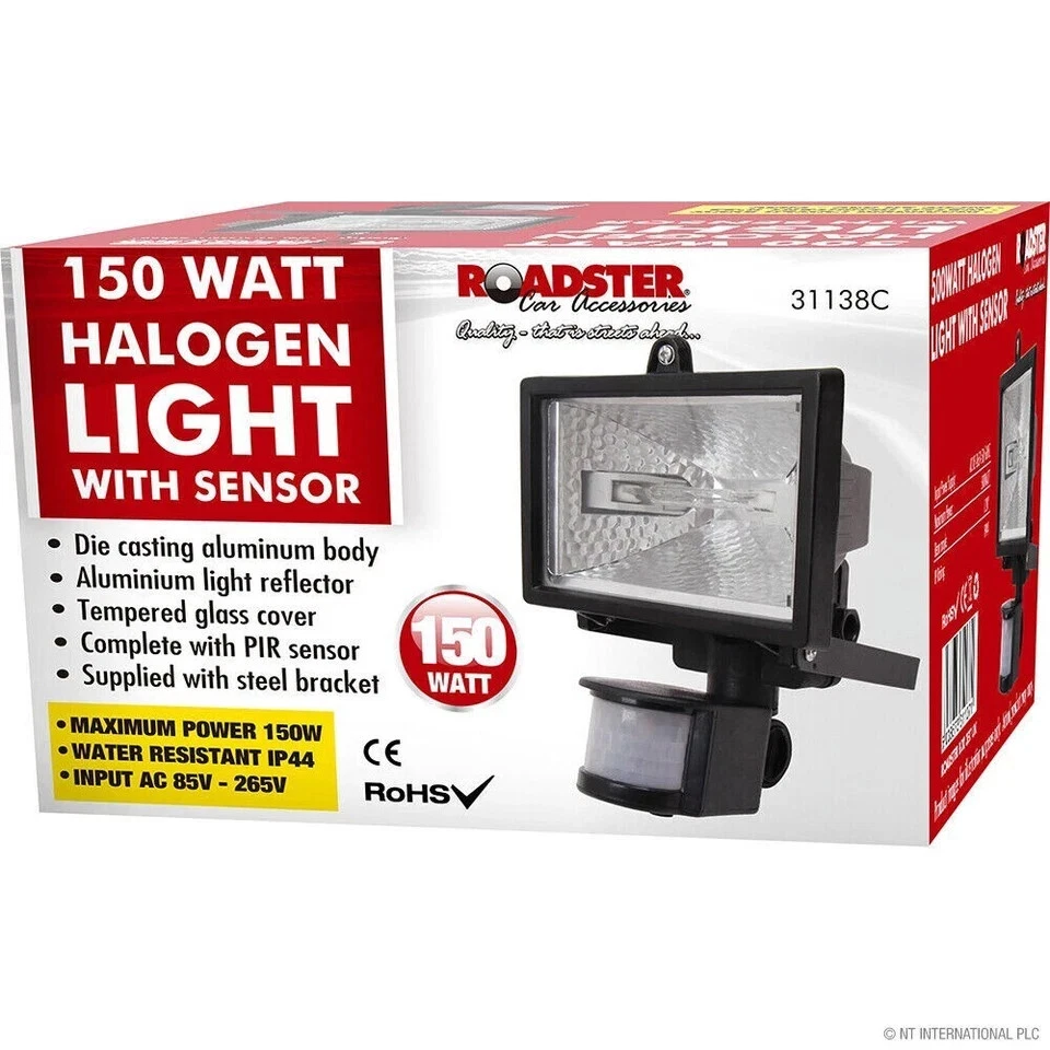 HALOGEN FLOODLIGHT WITH SENSOR PIR OUTDOOR GARDEN LIGHT MOTION ACTIVATED 150W UK - Image 1 of 1