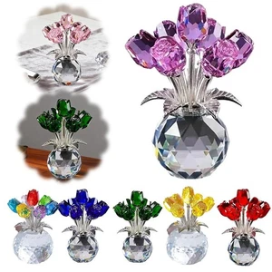 Crystal Rose Ornament - 3D Red Flower  Crystal Glass Fl owers with Stems - Picture 1 of 17