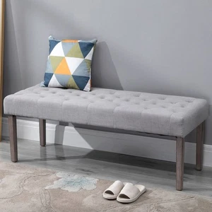 Simple Tufted Upholstered Ottoman Accent Bench with Soft Comfortable Cushion - Picture 1 of 23