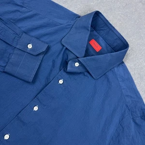 ISAIA Napoli Dress Shirt Men's 18-45 Blue Solid Long Sleeve Button Up Italy Made - Picture 1 of 13