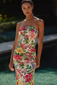 Anthropologie The Gabbie trägerloses gerafftes Röhrenkleid von Celandine Large - Bild 1 von 7