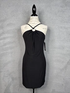 Bebe Halter Neck O-Ring Black Minidress Style# 703163 Women’s Large NWT - Picture 1 of 13