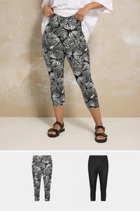 Yours Curve Women's Plus Size Butterfly Print Cropped Leggings - Picture 1 of 18