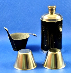 FRASCO CADERA Cilindro Acero Inoxidable 6oz con 2 TAZAS y Protección CUERO Negro - Imagen 1 de 7