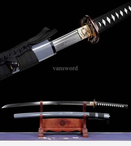 T10 Steel Clay Tempered Japanese Katana UNOKUBI ZUKUR Samurai Sword Full Tang - Picture 1 of 12