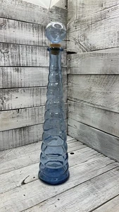 Retro Kunst Glas Blau Blase Dekanter Flasche Rund Korken Stopfen 18" Hoch 🩵 - Bild 1 von 12