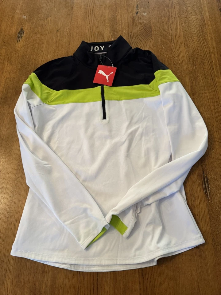 女士彪马高尔夫轻量级 LS 1/4 拉链,彪马黑色/石灰粉,全新带标签,S — 第 1/1 张图片