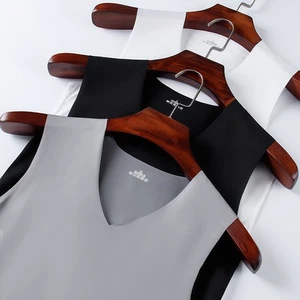 Ice Silk Vest Solid Color Seamless V-neck Regular Length Summer Apparel - Picture 1 of 19