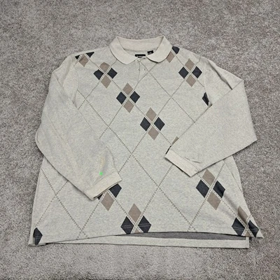 Haggar Men's 1/4 Button Up Long Sleeve Shirt Argyle Gray 2X-Large - Image 1 of 4