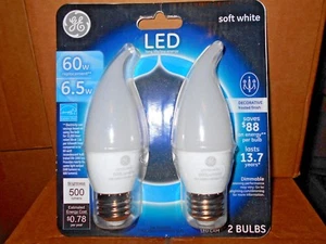 GE 60W weiche weiße gebogene Spitze Frost Standard Basis dimmbar LED Glühbirne 2er-Pack E26 - Bild 1 von 4