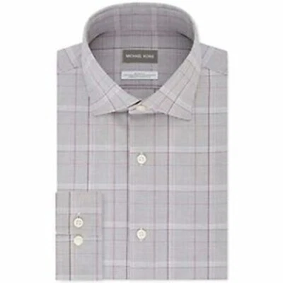 NUEVO CON ETIQUETAS $85 Camisa de Vestir Michael Kors Multi Gris A Cuadros Ajuste Regular SIN PLANCHAR 17 34/35  Foto 1 de 2