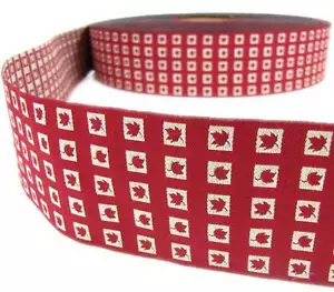 3 Yards Red Tan Fall Leaves Blocked Woven Jacquard Ribbon 2 1/4"W - Picture 1 of 1