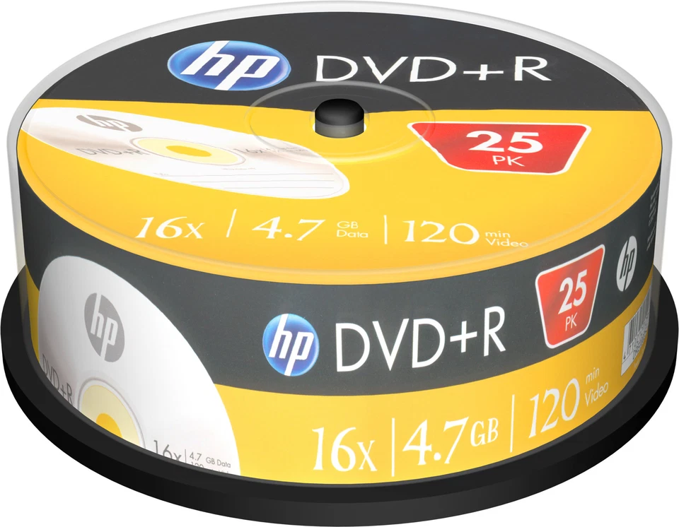 1x25 HP DVD+R Discs Write Once 4.7GB 120min 1x16x Cakebox DRE00025-3 NEU 002-422 - Bild 1 von 1