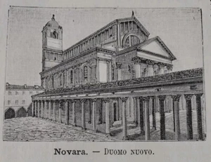Piemonte. NOVARA Duomo Nuovo - Incisione Antica del 1891 xilografia PREMOLI - Foto 1 di 2