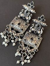 Silver Replica Bollywood Fancy Earrings Peacock Design Traditionally Jewelry 
