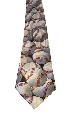Steven Harris Baseball Necktie Tie Mens Handmade White Red Sports Coach Fun - Image 1 of 4