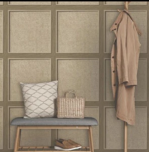 Walnut Oak Panelled 3D Smooth Brown Weave Wood Grain Effect Wallpaper 285795 - Picture 1 of 6