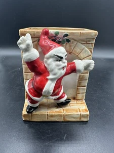 Vintage Japan Hand Painted Ceramic Santa Fireplace Planter - Picture 1 of 8