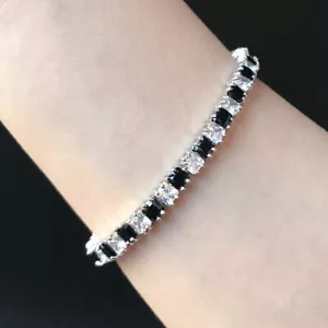 4mm Princess Cut Black Onyx Cubic Zirconia White Gold Plated Tennis Bracelet 7" - Picture 1 of 4