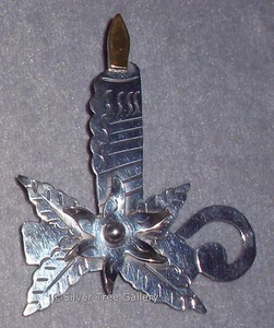 Mexico Taxco Designer TS-62 Sterling Candlestick Christmas Pendant Ornament Pin - Picture 1 of 3