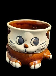 Vintage Retro Painted Cat Kitten Stoneware Pottery Pot Succulent Planter - Imagen 1 de 13