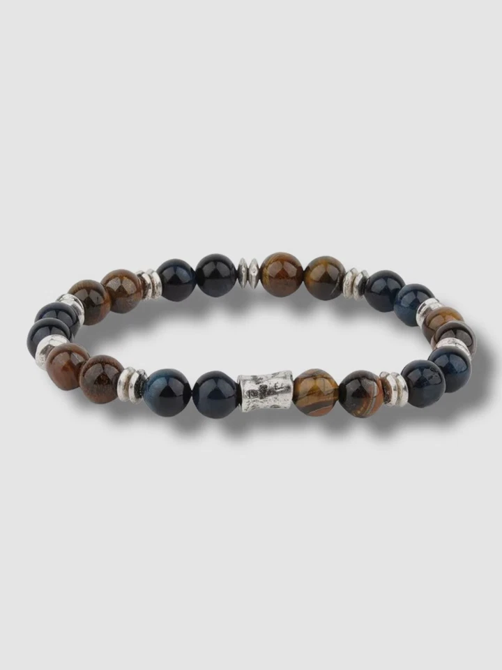 Pulsera de piedra ojo de tigre marrón negro a medida para hombre $34 Foto 1 de 1