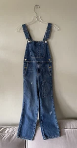 Crewcuts Girls Denim Overalls Distressed Size 7 Blue Denim Costume Farmer - Picture 1 of 11