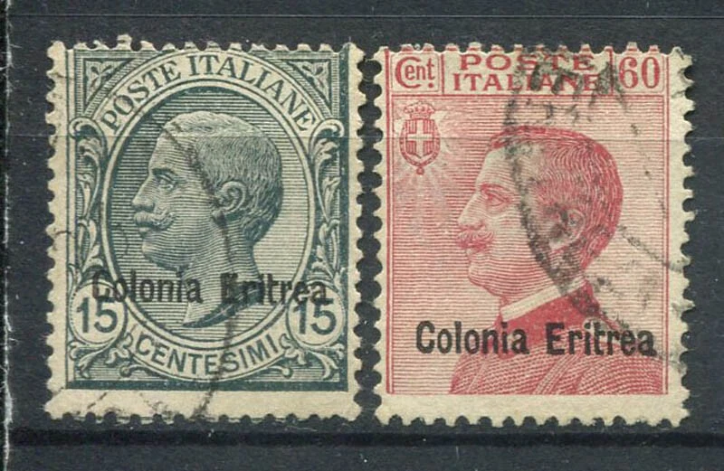 Eritrea 1918 Sass. 47-48 Usato 100% Soprastampato 15 c., 60 c. - colonie italia - Immagine 1 di 1