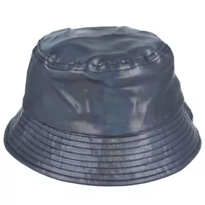 Bucket Hat Holographic Festival Shiny Rave 90s Unisex Navy Waterproof Metallic - Picture 1 of 2
