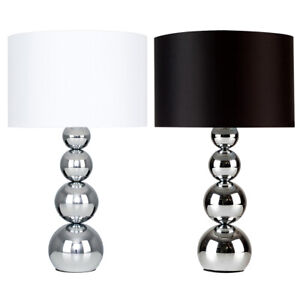 Chrome Table Lamp Stacked Ball 42CM Tall Light Faux Silk Lampshade & LED Bulb A+