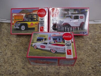 3 AMT Coca Cola 1960 Ford Ranchero 1941 Plymouth 1932 Ford Sedan NIB In Box 1/25 - Image 1 of 4