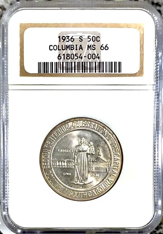 1936-S Columbia Commemorative Half Dollar NGC MS-66, Tougher Date Cover