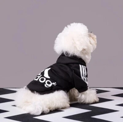 NEW! Adidog Dog Hoodie Sweater with Hood for Small Dogs up to 2lbs (Black, XS) - Image 1 of 2